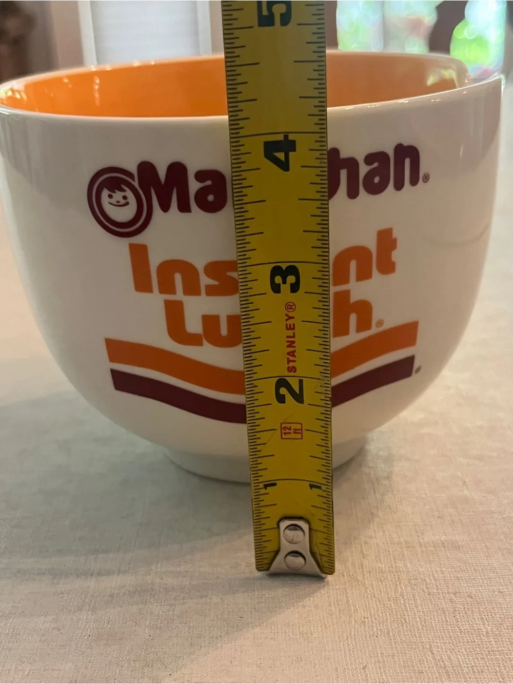 Classic Instant Lunch White & Orange Ceramic Ramen Bowl. W/ chopsticks